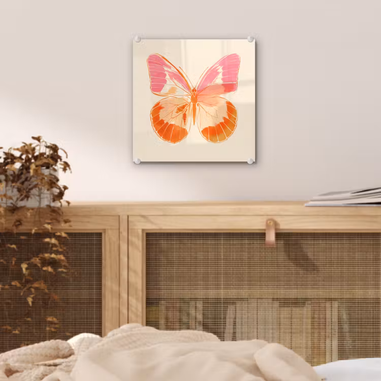 Oranje - Vlinder - Minimalistisch plexiglas 5mm klein -sfeer4