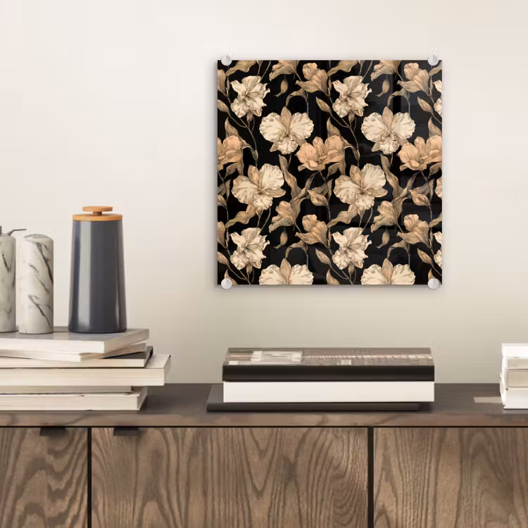 Orchideeën - Lijntekening - Patroon - Beige - Zwart plexiglas 5mm klein 11 -sfeer1