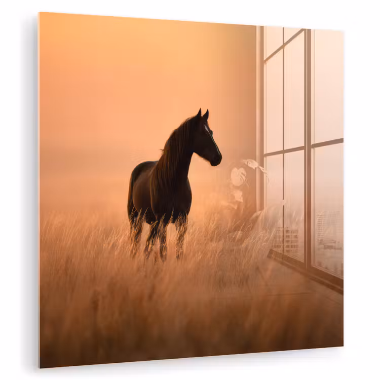 Paard - Grasveld - Zonsondergang plexiglas 5mm klein -zzzproduct_nieuw