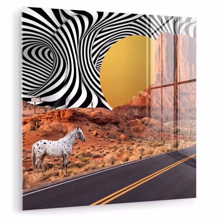 Glas schilderij - Paard - Woestijn - Natuur - Paard - Woestijn - Natuur plexiglas 5mm klein