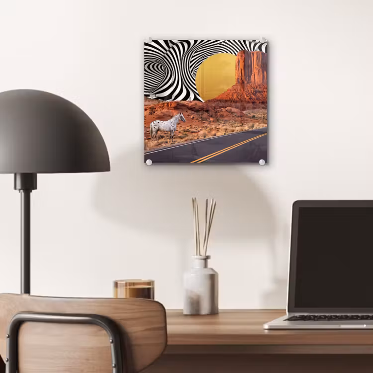 Glas schilderij - Paard - Woestijn - Natuur - Paard - Woestijn - Natuur plexiglas 5mm klein