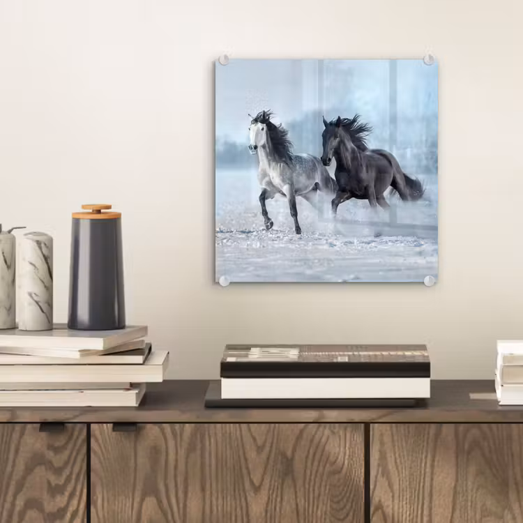 Paarden - Winter - Dieren - Natuur - Sneeuw plexiglas 5mm klein -sfeer1