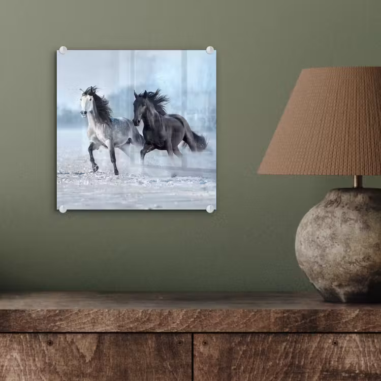 Paarden - Winter - Dieren - Natuur - Sneeuw plexiglas 5mm klein -sfeer3