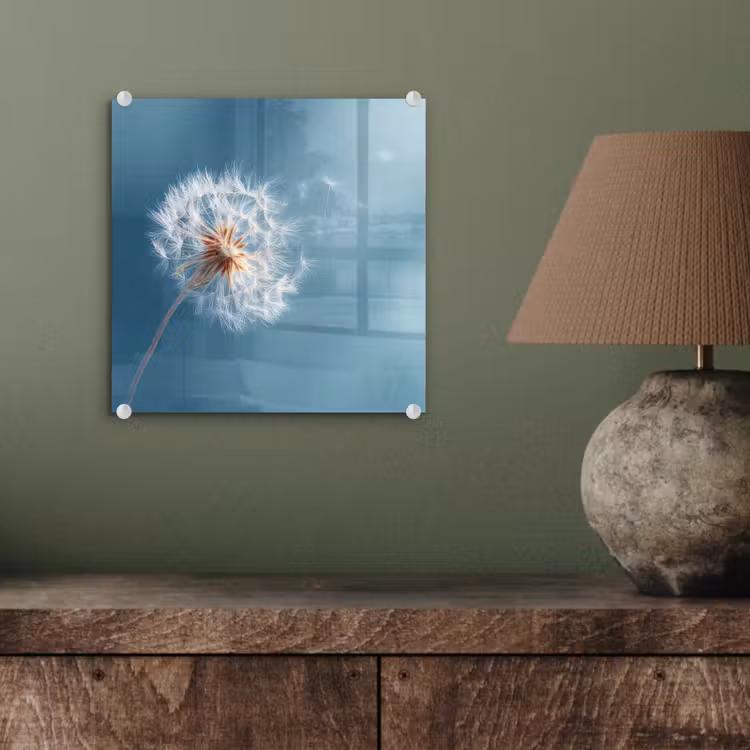 Paardenbloem - Wind - Blauw plexiglas 5mm klein -sfeer3