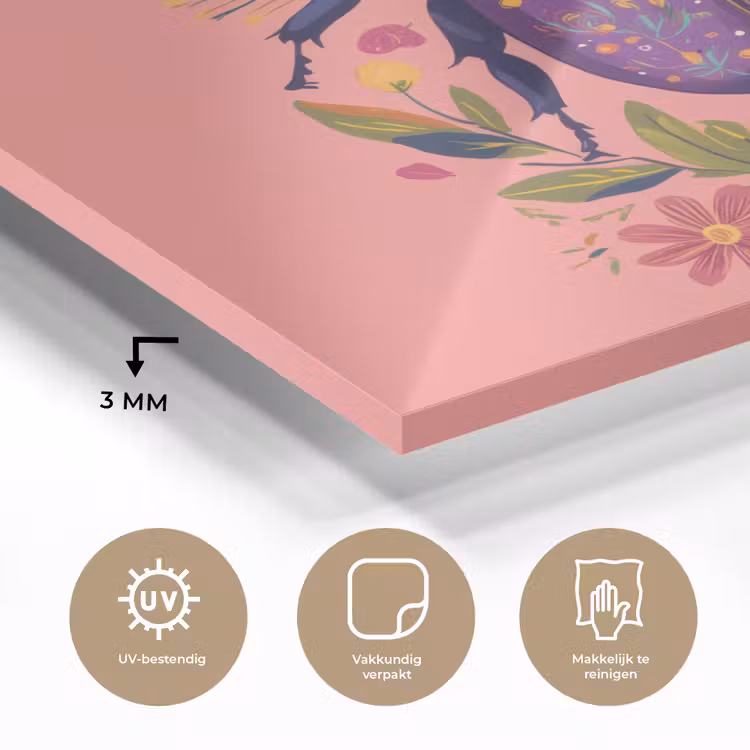 Paars - Kever - Stipjes - Bloemen plexiglas 5mm klein -sfeer2