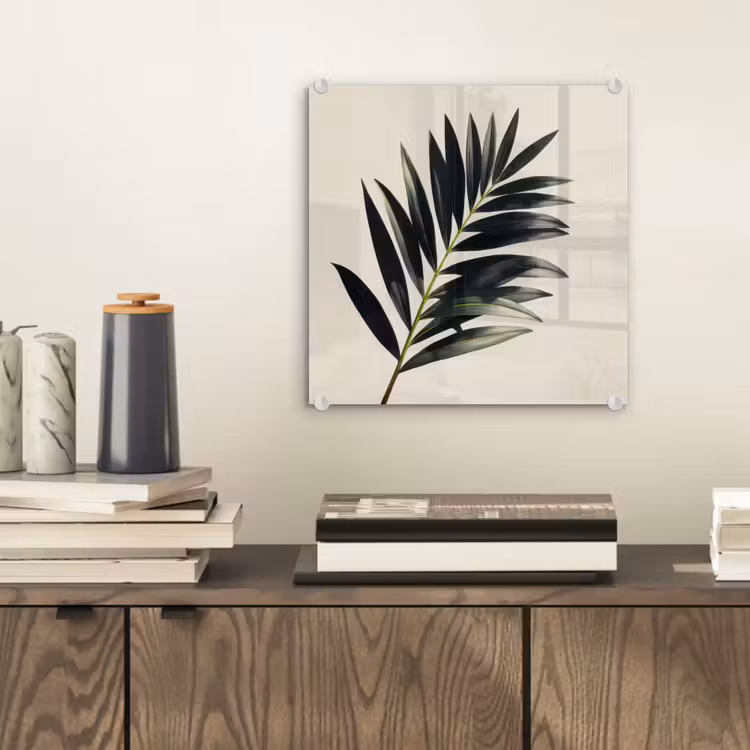 Palmblad - Subtiel - Groen - beige plexiglas 5mm klein -sfeer1
