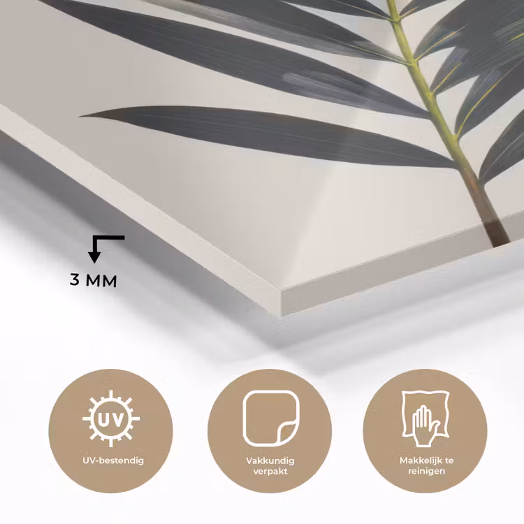 Palmblad - Subtiel - Groen - beige plexiglas 5mm klein -sfeer2