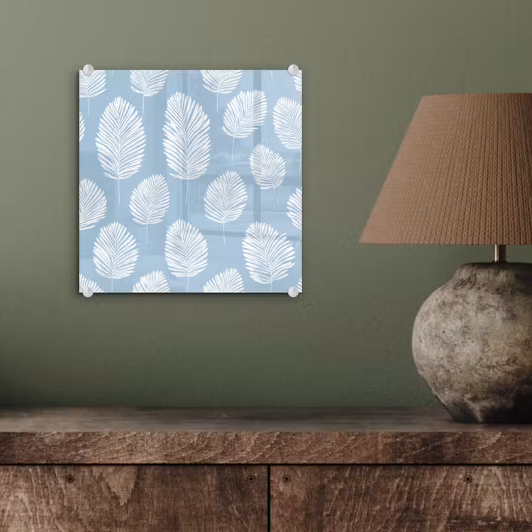 Palmbladeren - Naadloos - Patroon - Pastelblauw plexiglas 5mm klein 11 -sfeer3