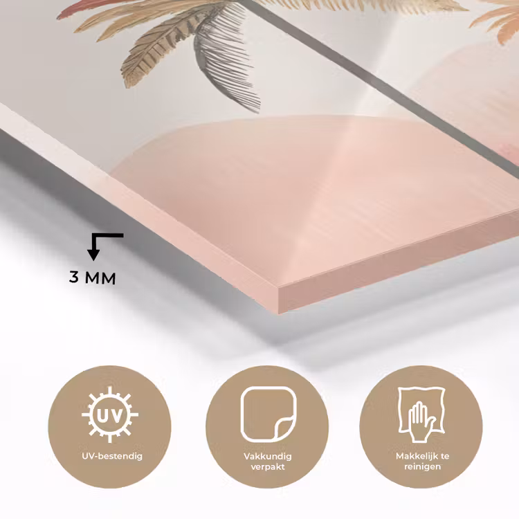 Palmbomen - Heuvels - Minimalistisch - Zachtroze plexiglas 5mm klein -sfeer2