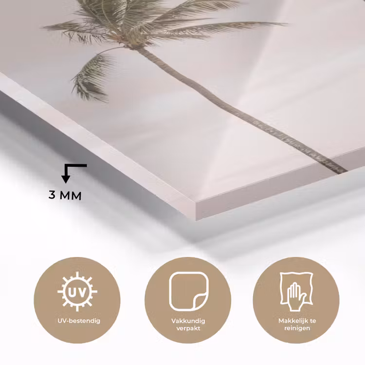 Palmbomen - Zonsondergang - Roze plexiglas 5mm klein -sfeer2