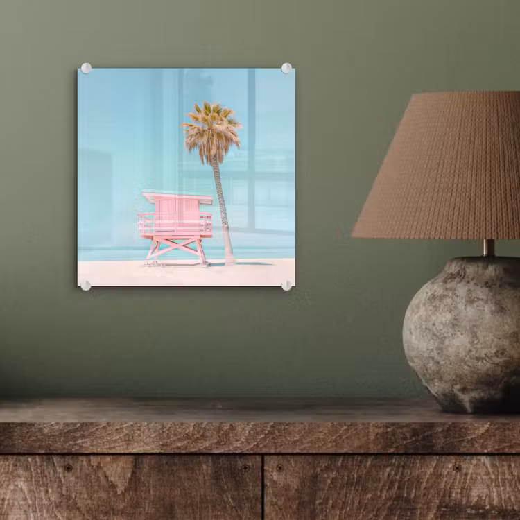 Palmboom - Strandhuis - Roze plexiglas 5mm klein -sfeer3