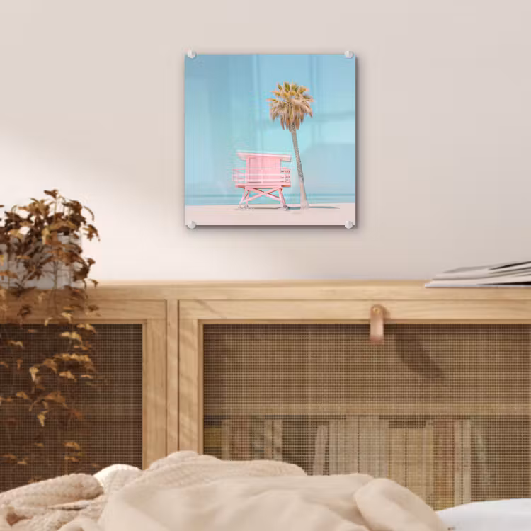 Palmboom - Strandhuis - Roze plexiglas 5mm klein -sfeer4