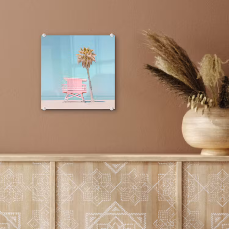 Palmboom - Strandhuis - Roze plexiglas 5mm klein -sfeer5