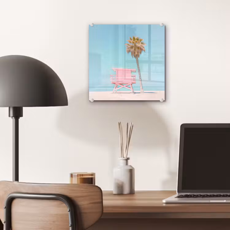 Palmboom - Strandhuis - Roze plexiglas 5mm klein -sfeer6