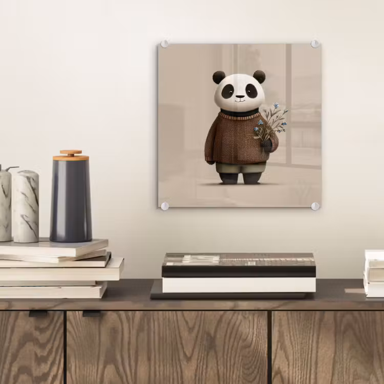 Panda - Blauwe bloemen - Zachtheid plexiglas 5mm klein -sfeer1