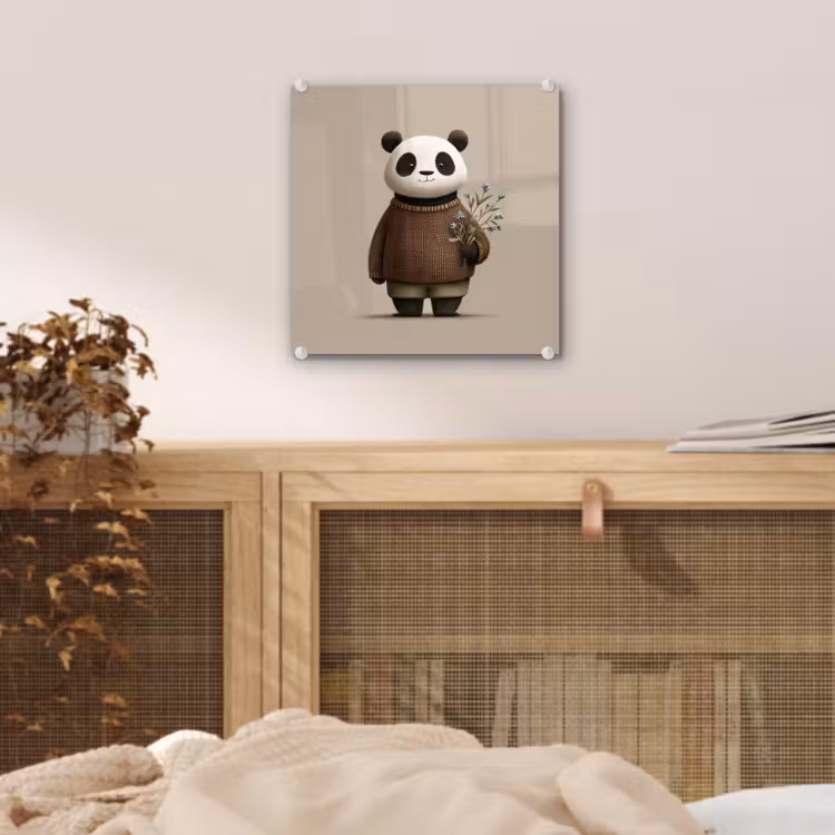 Panda - Blauwe bloemen - Zachtheid plexiglas 5mm klein -sfeer4