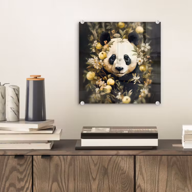 Panda - Pandabeer - Wilde dieren - Natuur - Bloemen plexiglas 5mm klein -sfeer1