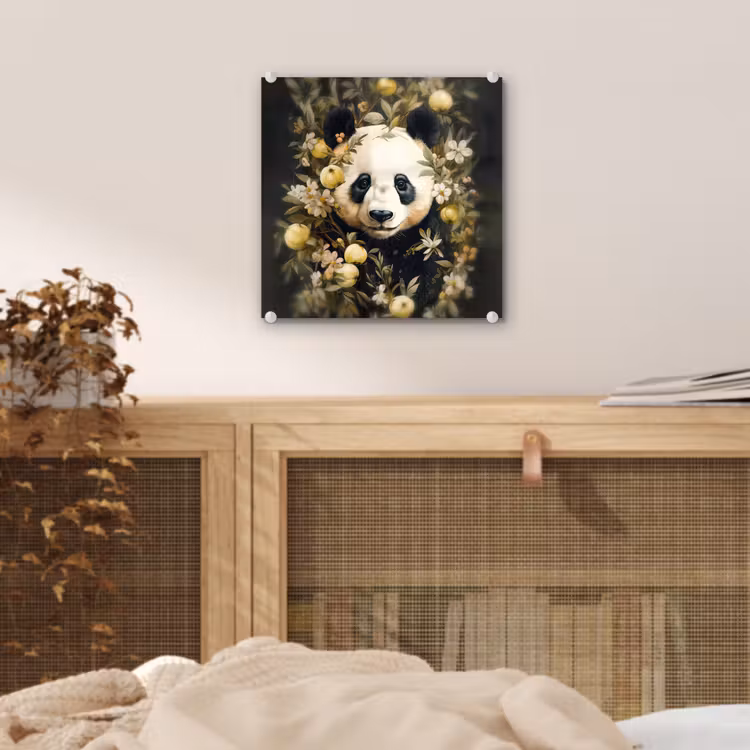 Panda - Pandabeer - Wilde dieren - Natuur - Bloemen plexiglas 5mm klein -sfeer4