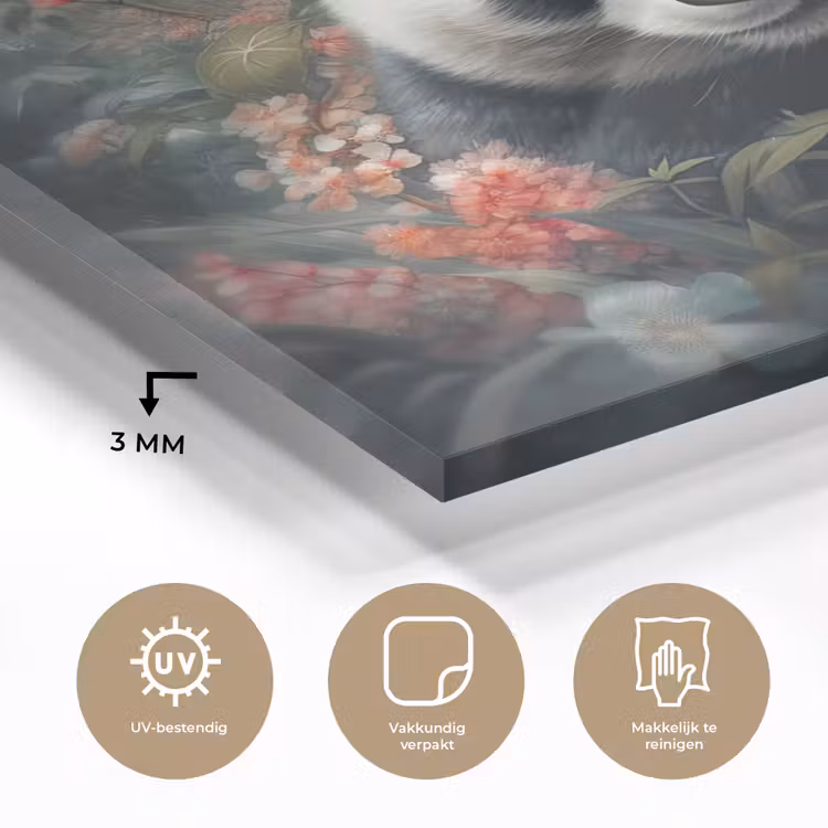 Panda - Wilde dieren - Bloemen - Natuur plexiglas 5mm klein -sfeer2