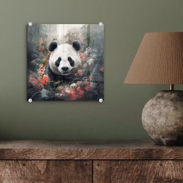 Panda - Wilde dieren - Bloemen - Natuur plexiglas 5mm klein -sfeer3
