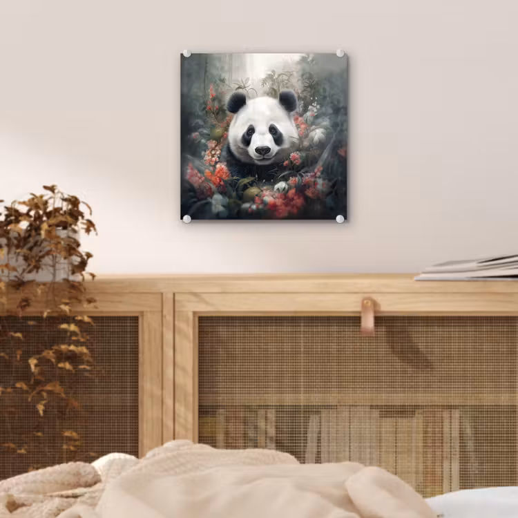 Panda - Wilde dieren - Bloemen - Natuur plexiglas 5mm klein -sfeer4