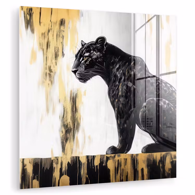 Panter - Zwart - Abstract - Goud plexiglas 5mm klein -zzzproduct_nieuw