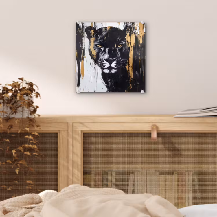 Panter - Zwart - Abstract - Verfstreken plexiglas 5mm klein -sfeer4