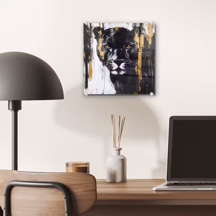 Panter - Zwart - Abstract - Verfstreken plexiglas 5mm klein -sfeer6