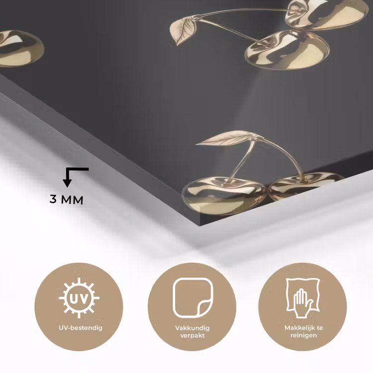 Patroon - Kersen - Goud - Chrome plexiglas 5mm klein -sfeer2