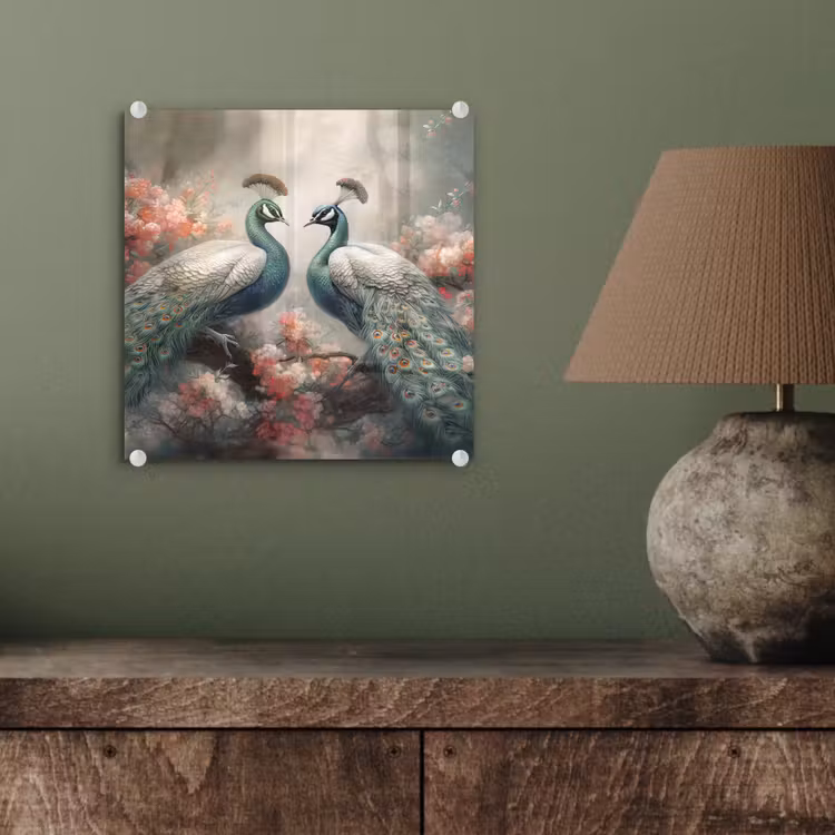 Pauwen - Pauwenveren - Vogels - Bloemen - Natuur plexiglas 5mm klein -sfeer3