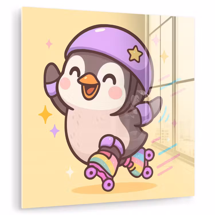Pinguïn - Rolschaatsen - Geel - Energiek plexiglas 5mm klein -zzzproduct_nieuw