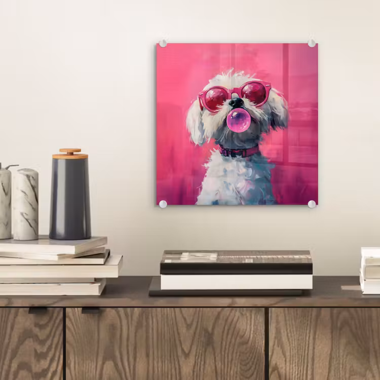 Pink - Hond - Bubbel plexiglas 5mm klein -sfeer1