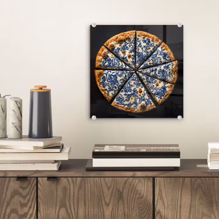 Pizza - Eten - Delftsblauw plexiglas 5mm klein -sfeer1
