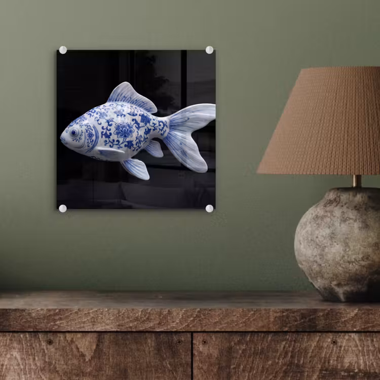 Porselein - Goudvis - Delfts - Blauw plexiglas 5mm klein -sfeer3