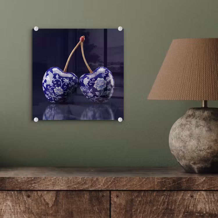 Porselein- Kersen - Delfts - Blauw plexiglas 5mm klein -sfeer3