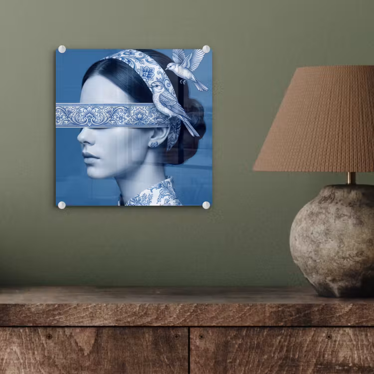 Portret - Klassiek - Wit - Blauw plexiglas 5mm klein -sfeer3