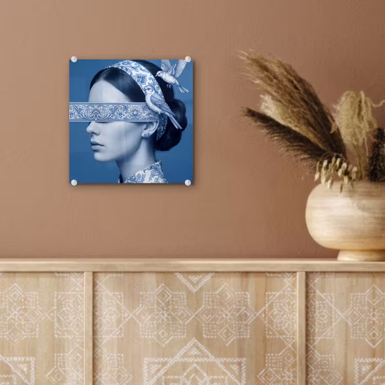 Portret - Klassiek - Wit - Blauw plexiglas 5mm klein -sfeer5