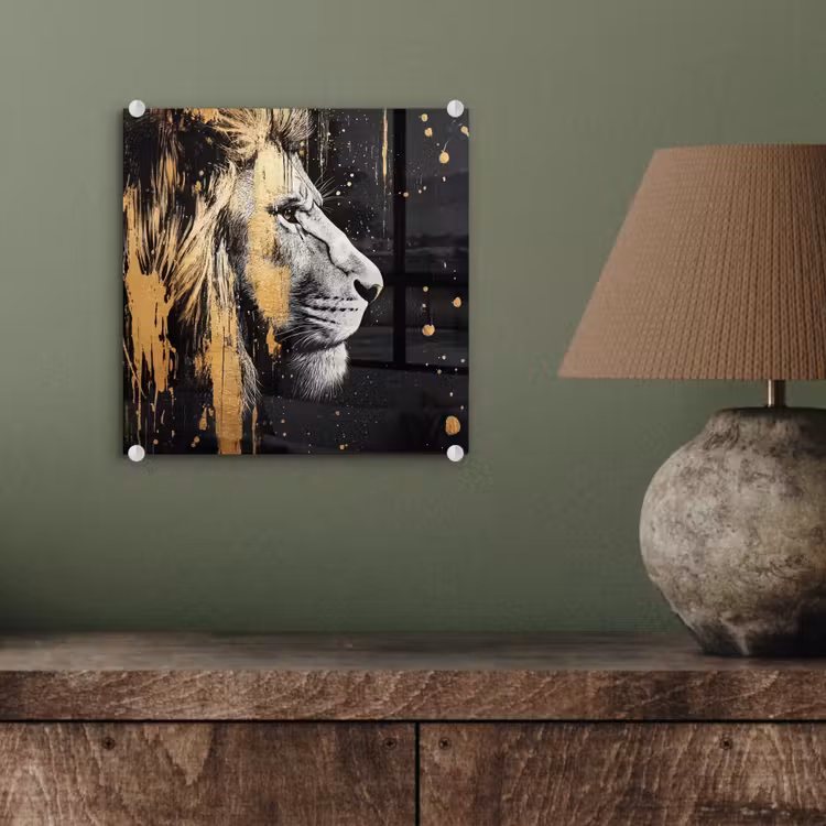 Portret - Leeuw - Abstract - Goud plexiglas 5mm klein -sfeer3