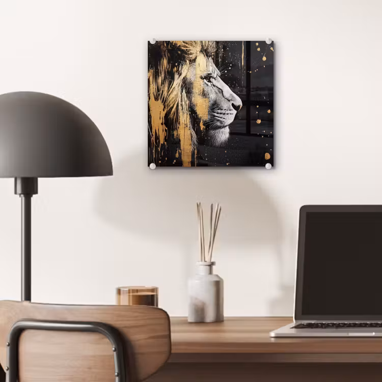 Portret - Leeuw - Abstract - Goud plexiglas 5mm klein -sfeer6
