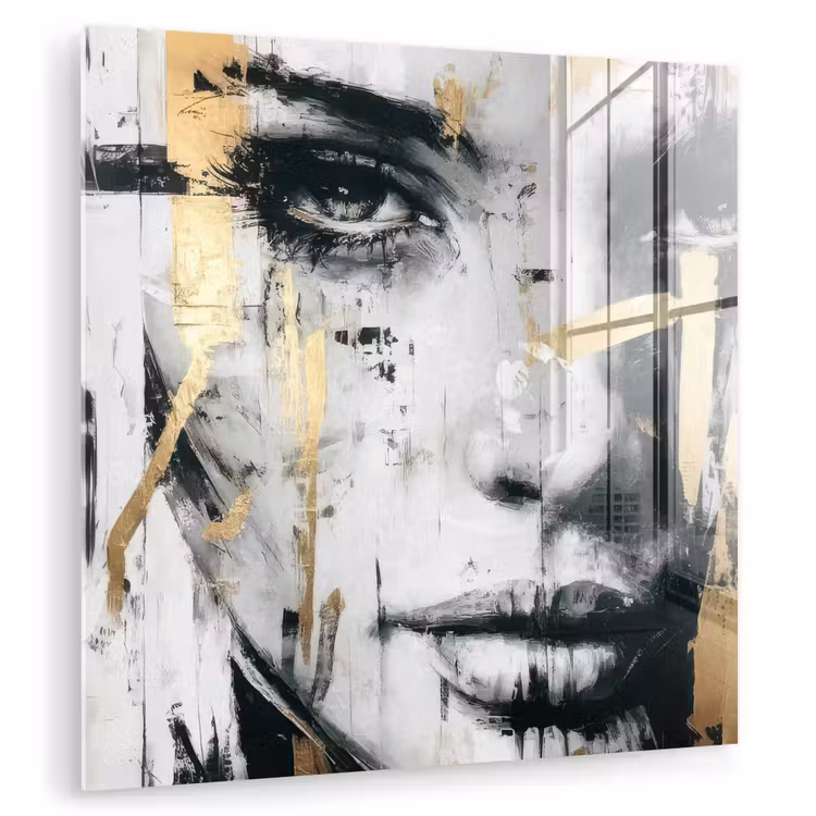 Portret - Vrouw - Penseelstreken - Goud plexiglas 5mm klein -zzzproduct_nieuw