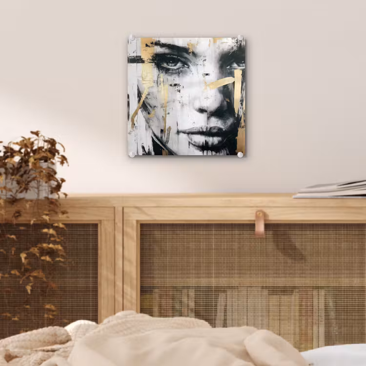 Portret - Vrouw - Penseelstreken - Goud plexiglas 5mm klein -sfeer4