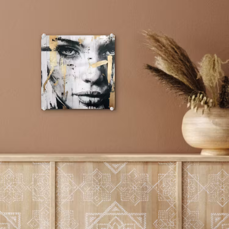 Portret - Vrouw - Penseelstreken - Goud plexiglas 5mm klein -sfeer5