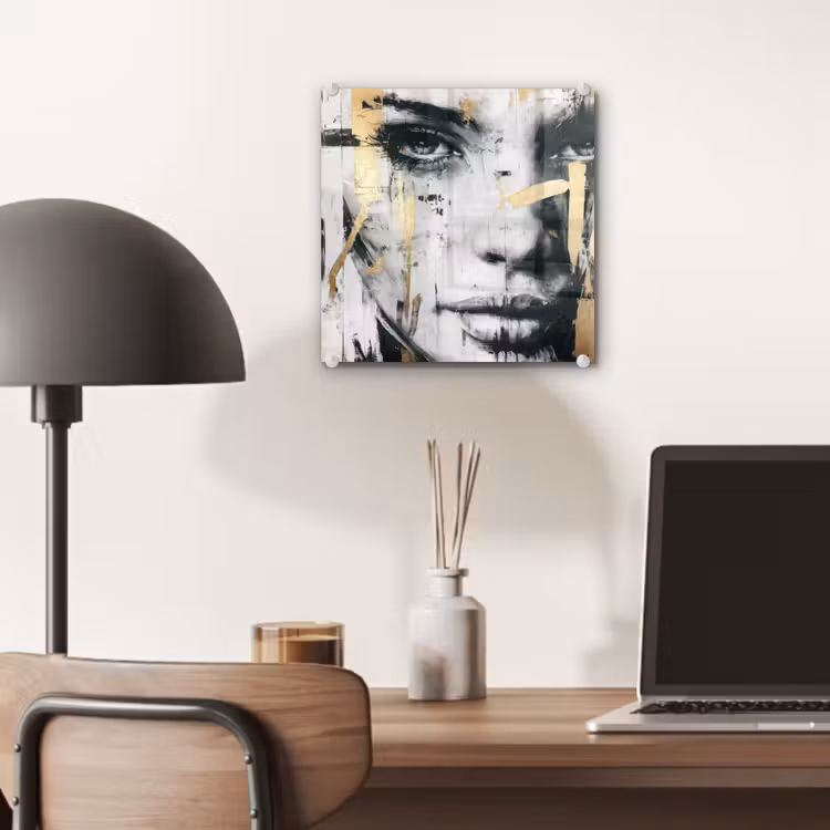 Portret - Vrouw - Penseelstreken - Goud plexiglas 5mm klein -sfeer6
