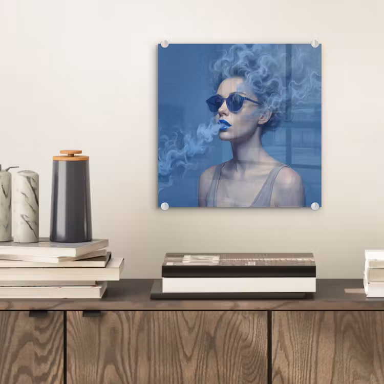 Portret - Zonnebril - Rook - Abstract - Blauw plexiglas 5mm klein -sfeer1