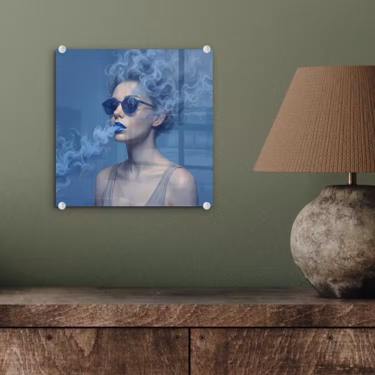 Portret - Zonnebril - Rook - Abstract - Blauw plexiglas 5mm klein -sfeer3