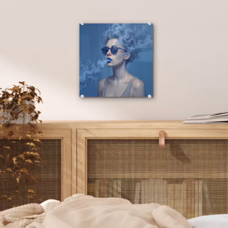 Portret - Zonnebril - Rook - Abstract - Blauw plexiglas 5mm klein -sfeer4