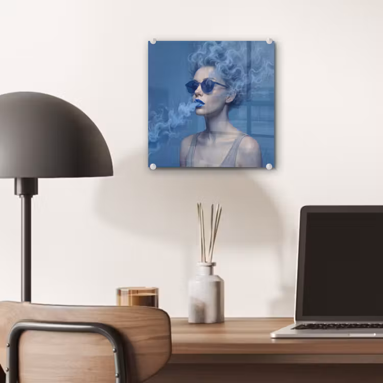 Portret - Zonnebril - Rook - Abstract - Blauw plexiglas 5mm klein -sfeer6
