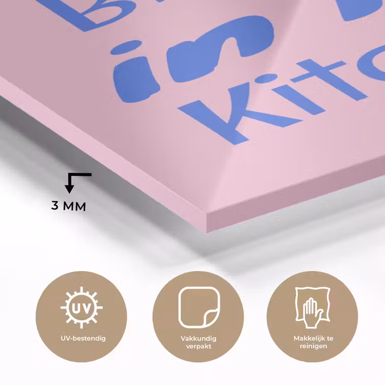 Quote - Blauw - Lettertype - Keuken plexiglas 5mm klein -sfeer2