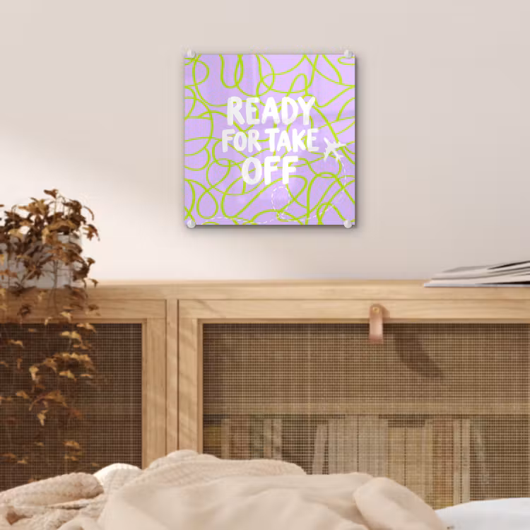 Ready for take off - Vliegtuig - Groen - Paars - Golvende lijnen plexiglas 5mm klein -sfeer4