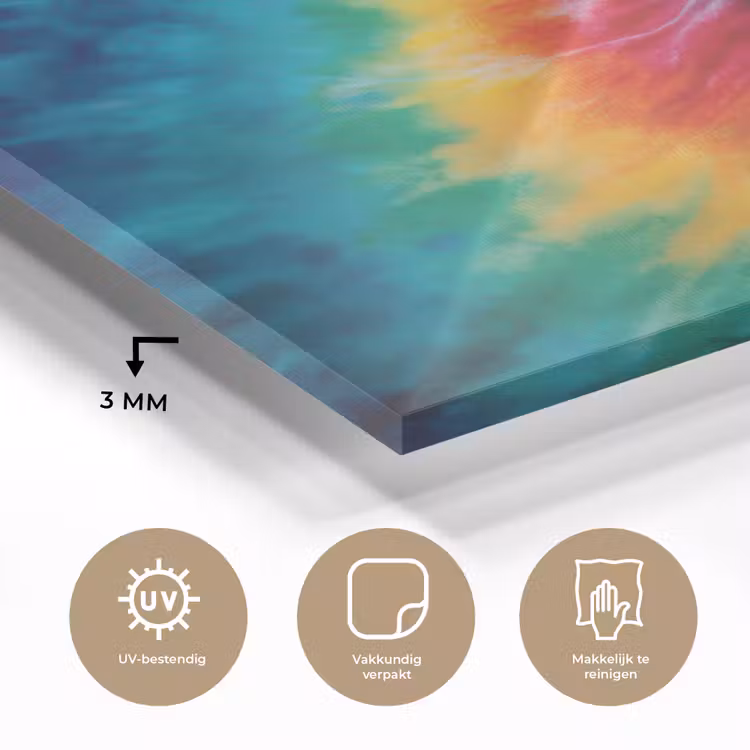 Regenboog - Tie dye - Kleurrijk - Blauw plexiglas 5mm klein -sfeer2